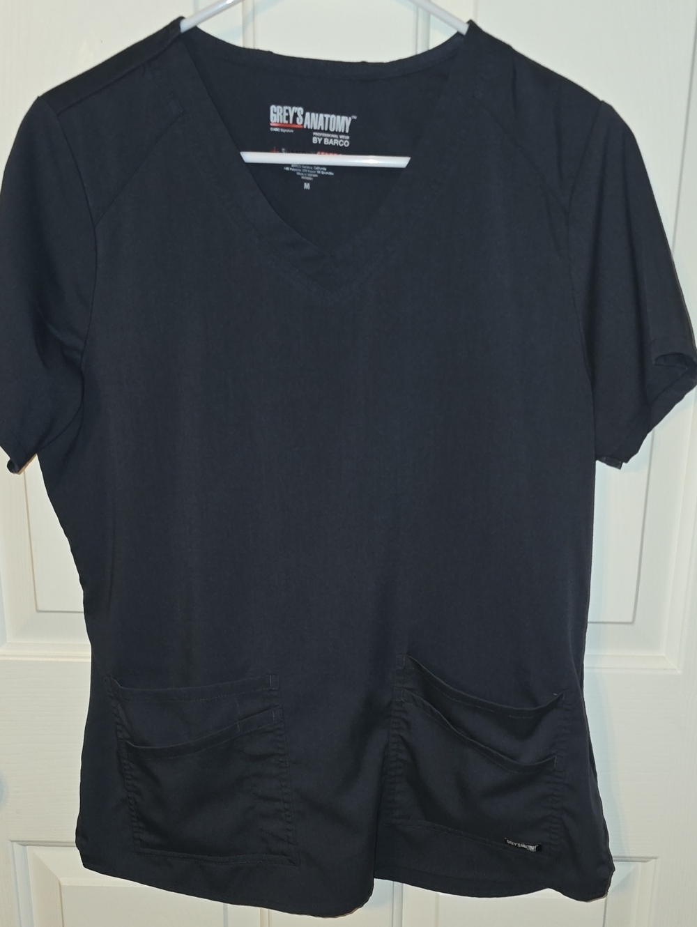 Grey's Anatomy Charcoal Gray Medical Scrub Top with Red Accent